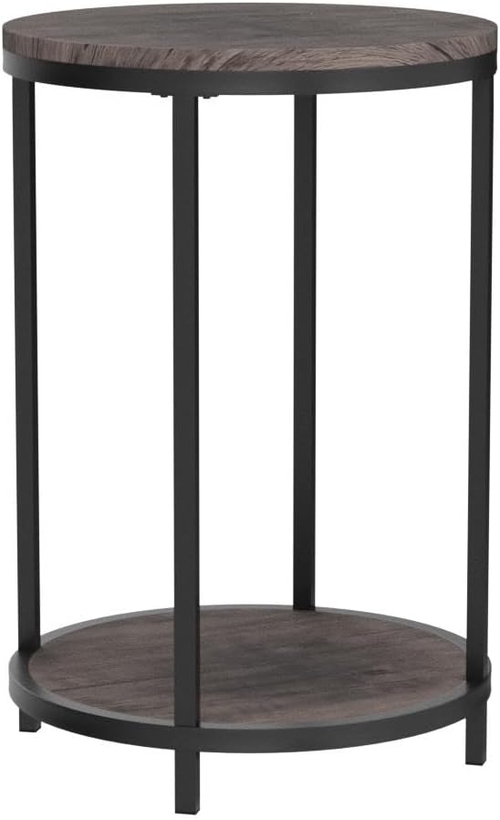 NSdirect Round Side Table Set of 2,16in Rustic Wooden End Table Surface Top & Sturdy Metal Legs Nightstand for Living Room Bedroom Farmhouse Sofa Table with Storage Open Shelf,Light Walnut