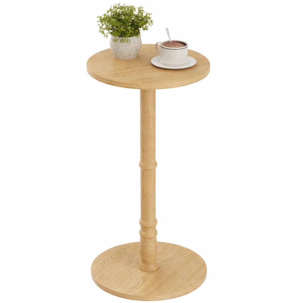 Homleke 12" Round Side Tables Set of 2, Solid Wood Pillar with Wood Top & Base, Small Drink Accent Table for Living Room, Bedroom, Sofa & Office, Easy Assembly, Black