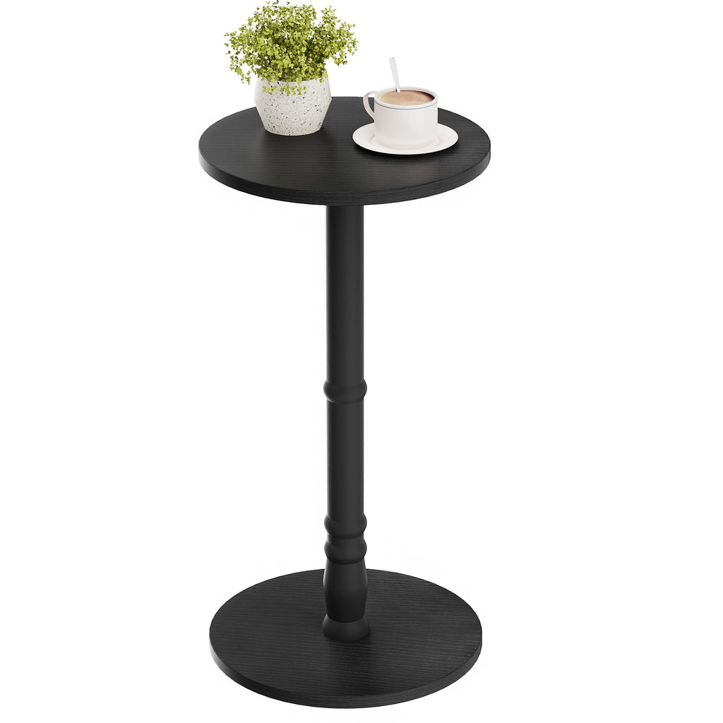 Homleke 12" Round Side Tables Set of 2, Solid Wood Pillar with Wood Top & Base, Small Drink Accent Table for Living Room, Bedroom, Sofa & Office, Easy Assembly, Black