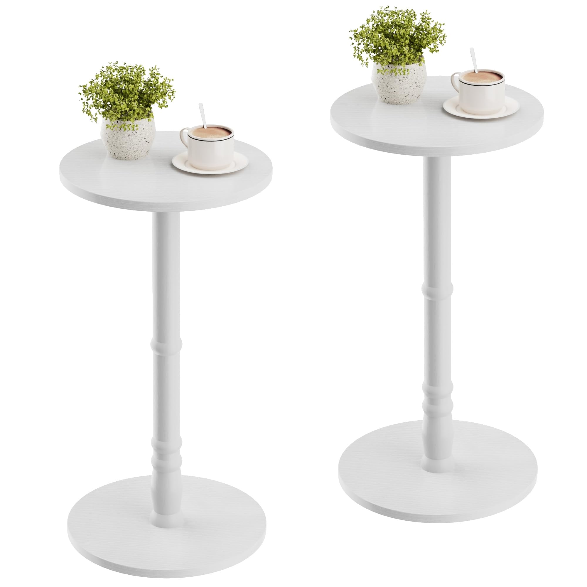 Homleke 12" Round Side Tables Set of 2, Solid Wood Pillar with Wood Top & Base, Small Drink Accent Table for Living Room, Bedroom, Sofa & Office, Easy Assembly, Black