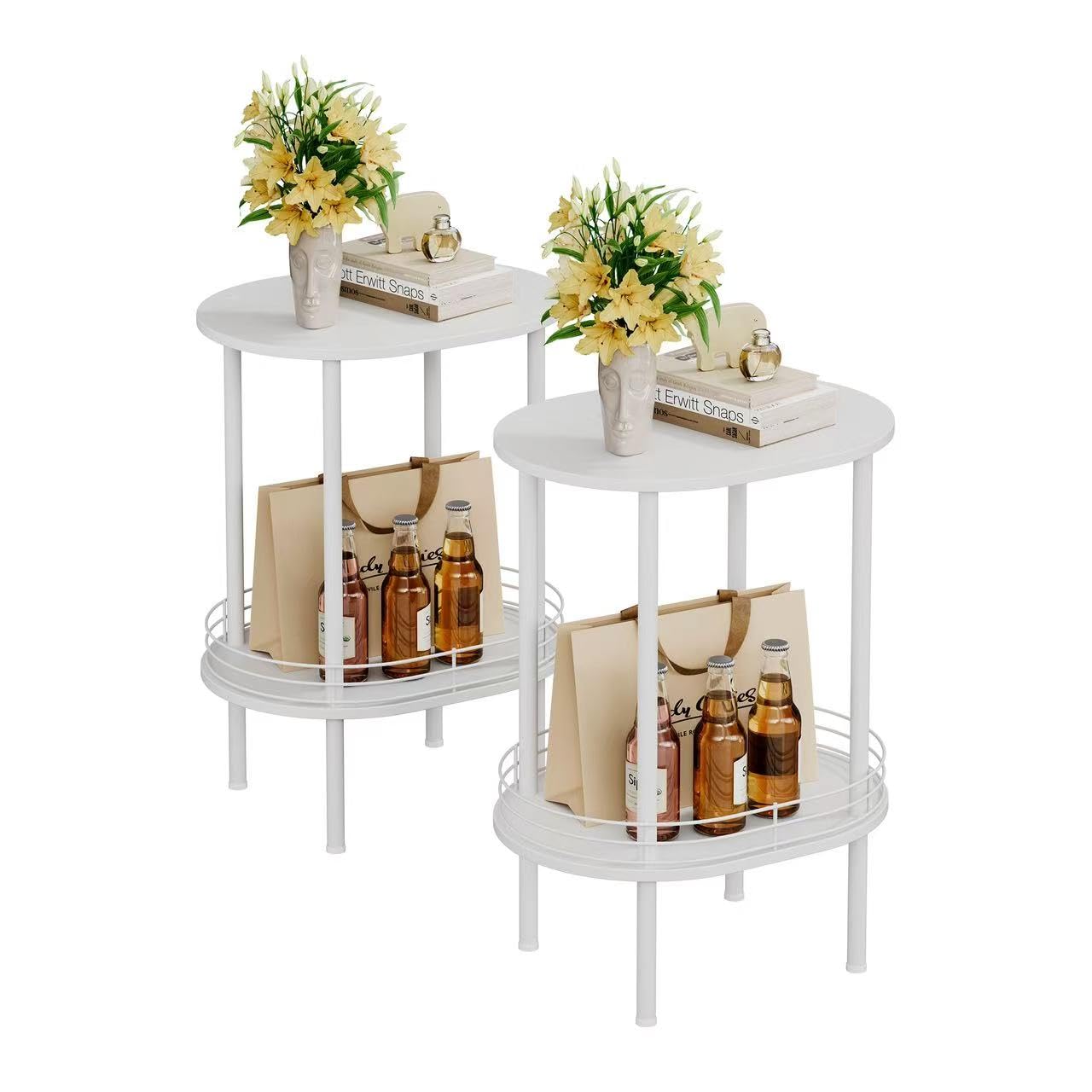 Nightstand Set of 2,Small Modern Round Side Table with Storage,2-Tier End Table for Small Space -Living Room,Bedroom, Nursery (2PC,Black)