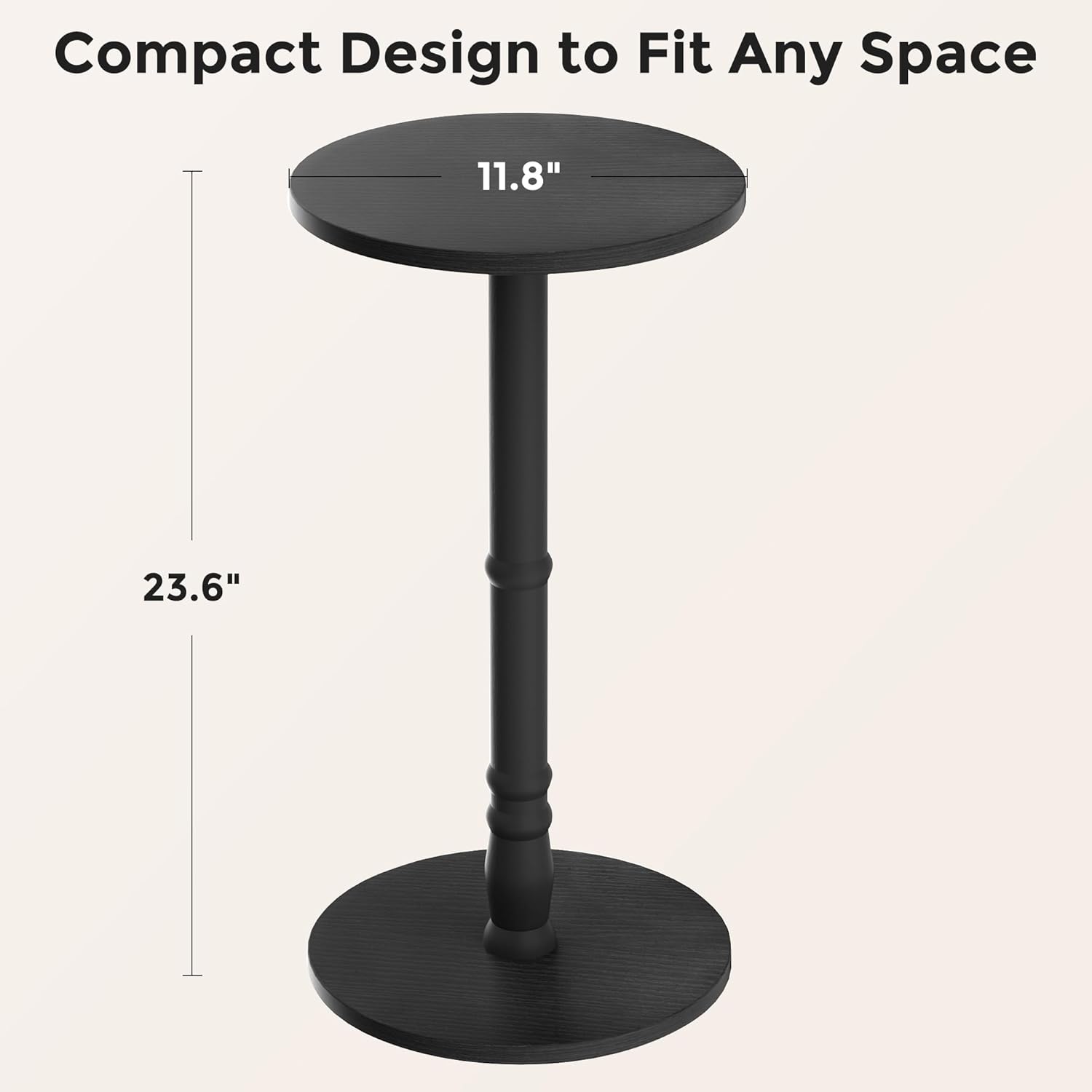 Homleke 12" Round Side Tables Set of 2, Solid Wood Pillar with Wood Top & Base, Small Drink Accent Table for Living Room, Bedroom, Sofa & Office, Easy Assembly, Black