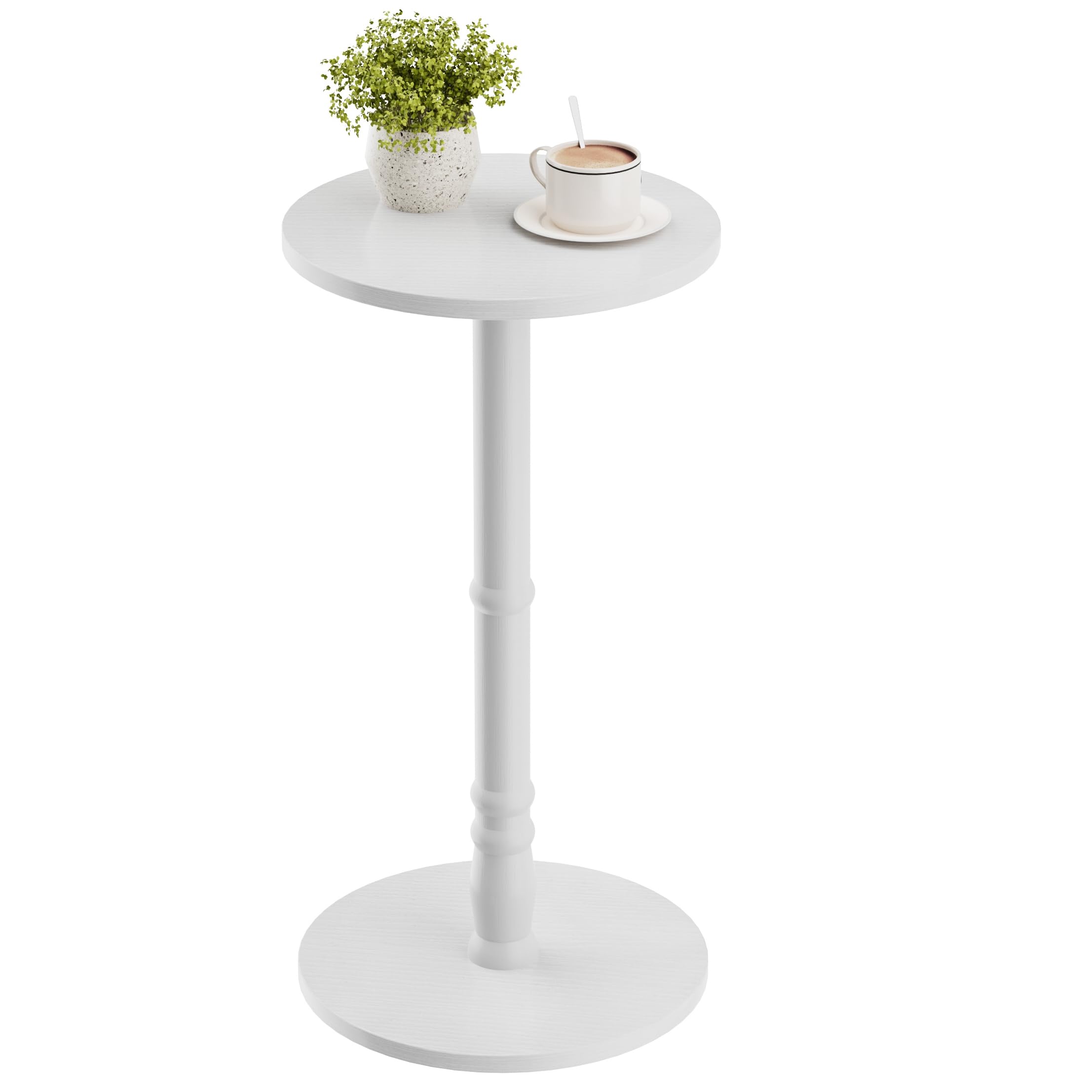 Homleke 12" Round Side Tables Set of 2, Solid Wood Pillar with Wood Top & Base, Small Drink Accent Table for Living Room, Bedroom, Sofa & Office, Easy Assembly, Black