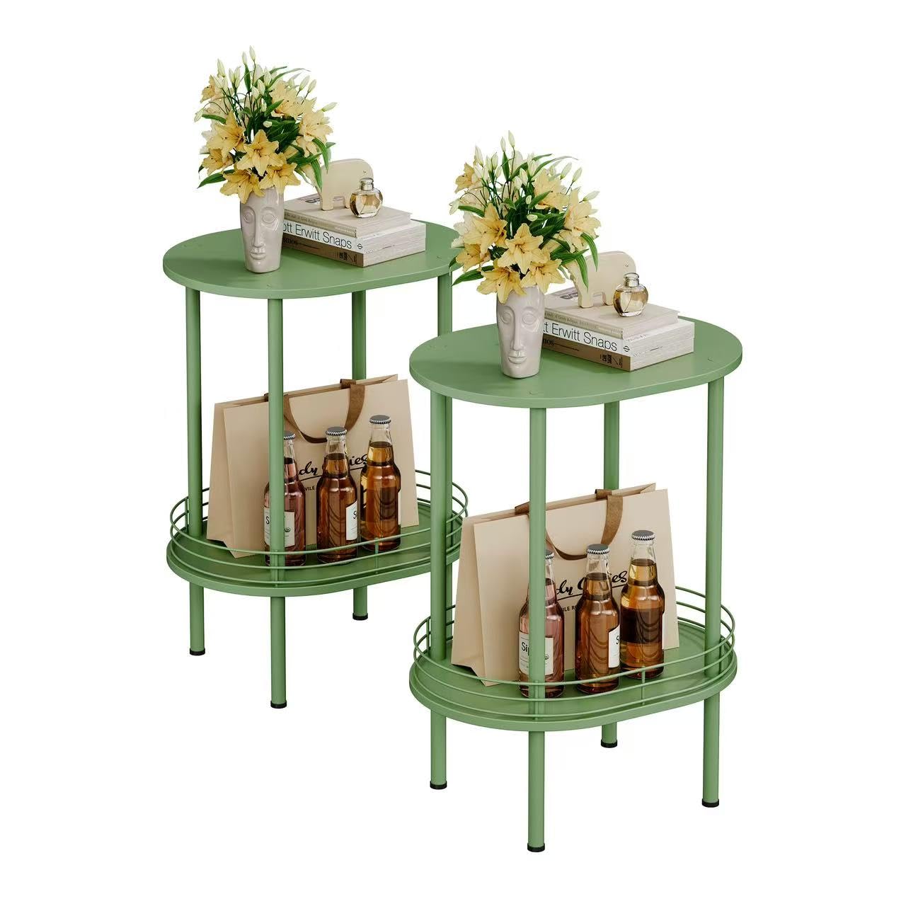 Nightstand Set of 2,Small Modern Round Side Table with Storage,2-Tier End Table for Small Space -Living Room,Bedroom, Nursery (2PC,Black)