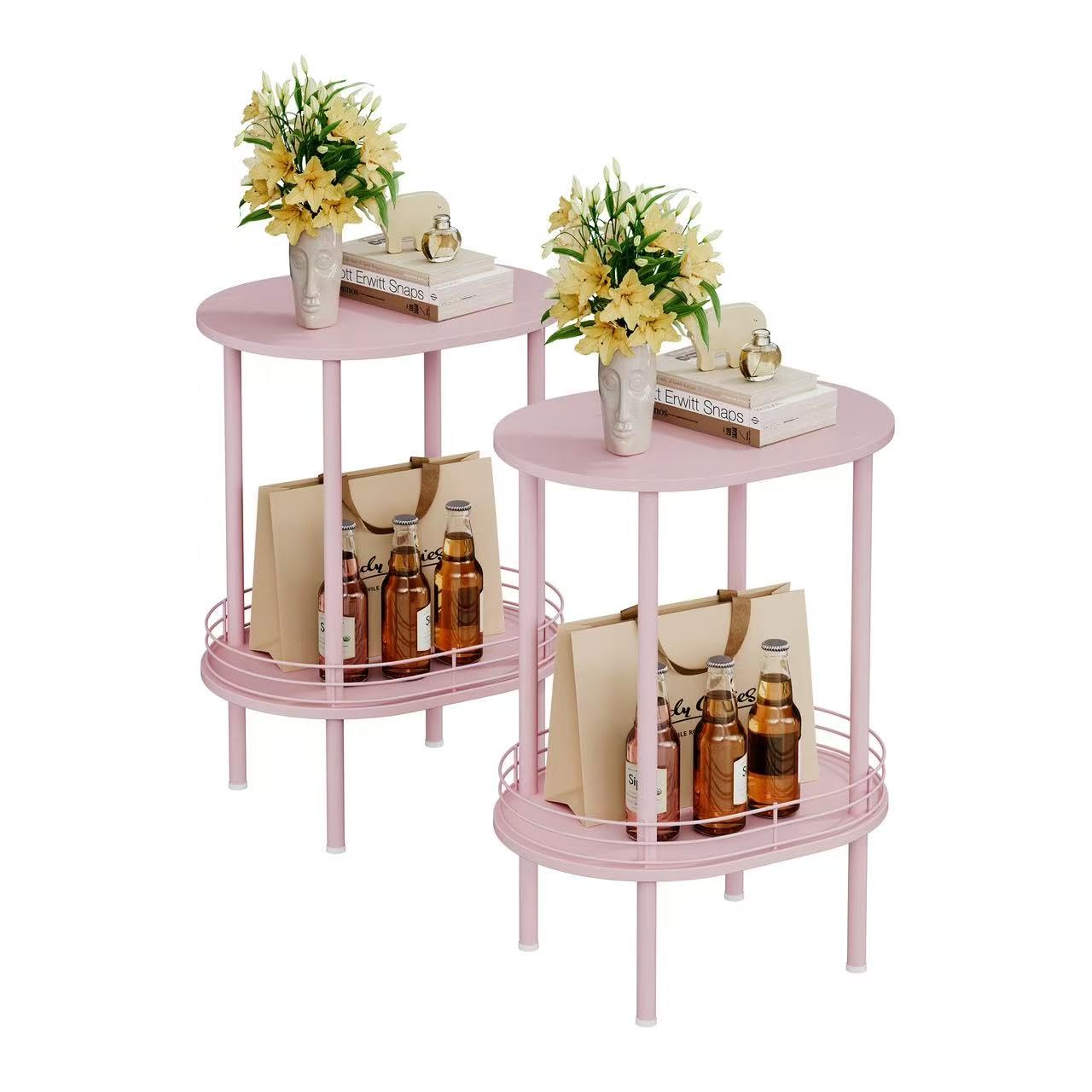 Nightstand Set of 2,Small Modern Round Side Table with Storage,2-Tier End Table for Small Space -Living Room,Bedroom, Nursery (2PC,Black)