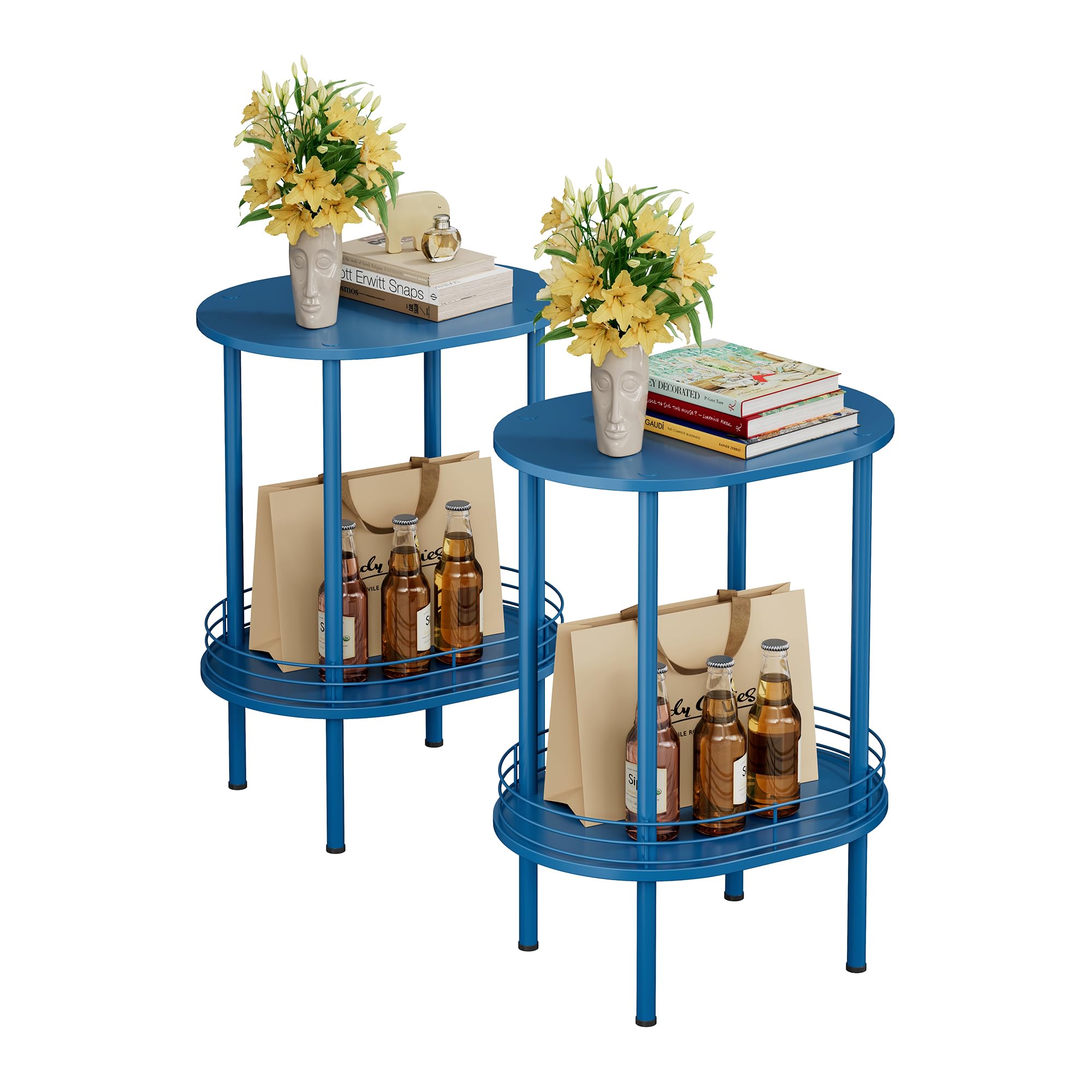 Nightstand Set of 2,Small Modern Round Side Table with Storage,2-Tier End Table for Small Space -Living Room,Bedroom, Nursery (2PC,Black)