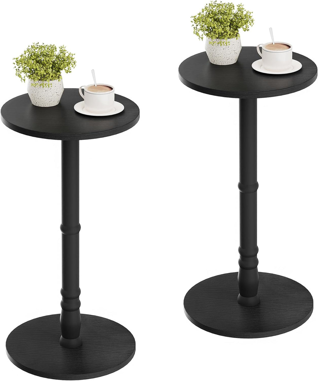 Homleke 12" Round Side Tables Set of 2, Solid Wood Pillar with Wood Top & Base, Small Drink Accent Table for Living Room, Bedroom, Sofa & Office, Easy Assembly, Black