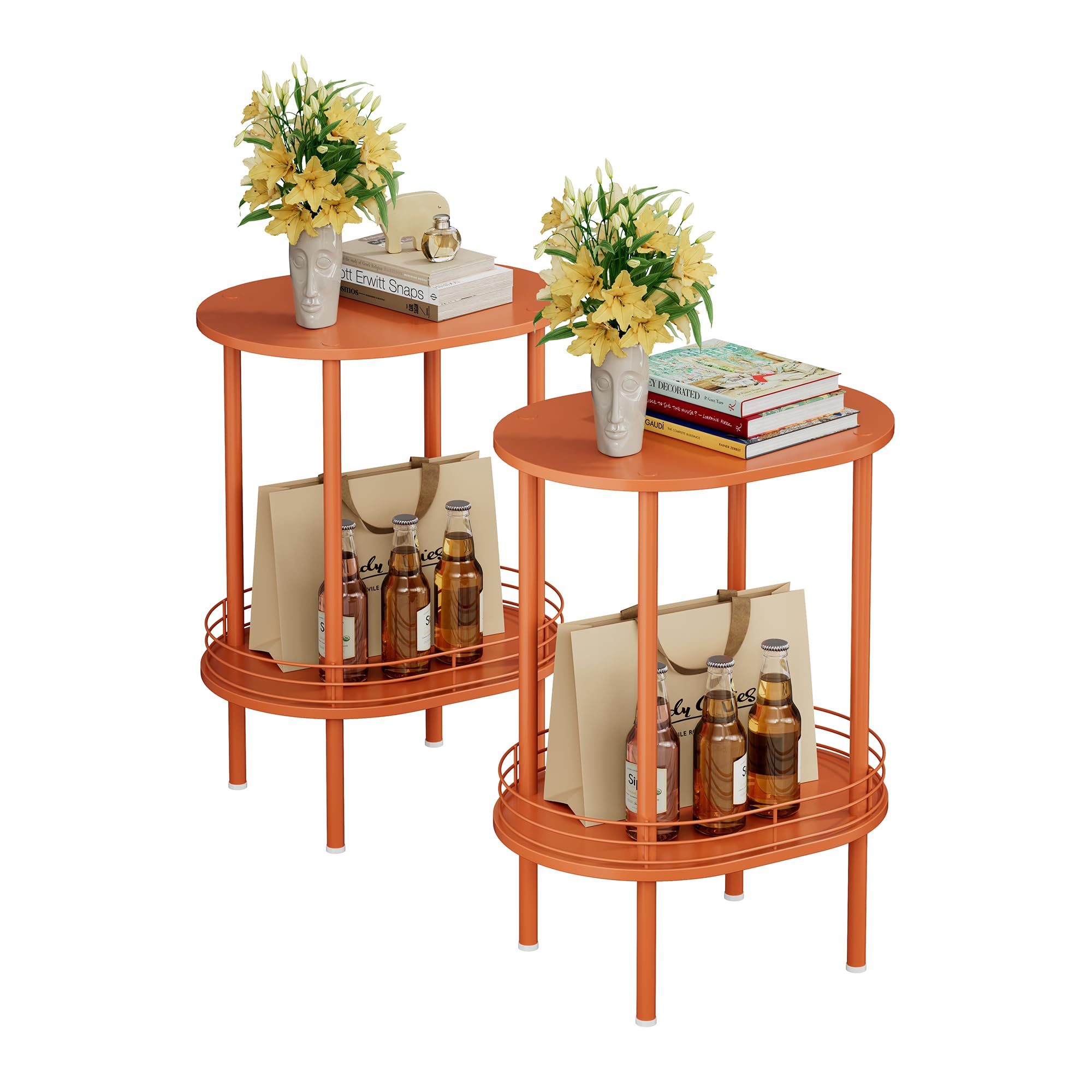 Nightstand Set of 2,Small Modern Round Side Table with Storage,2-Tier End Table for Small Space -Living Room,Bedroom, Nursery (2PC,Black)