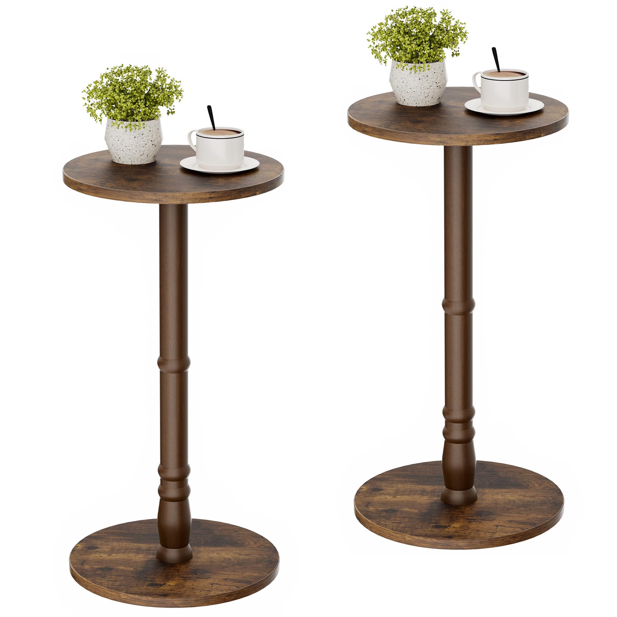 Homleke 12" Round Side Tables Set of 2, Solid Wood Pillar with Wood Top & Base, Small Drink Accent Table for Living Room, Bedroom, Sofa & Office, Easy Assembly, Black