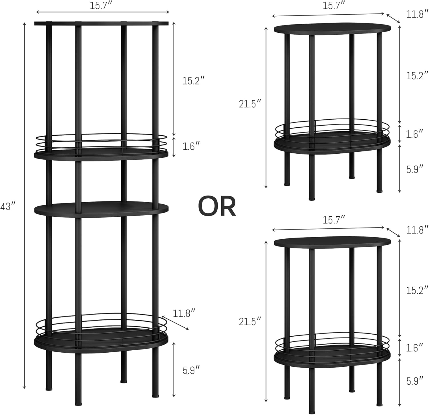 Nightstand Set of 2,Small Modern Round Side Table with Storage,2-Tier End Table for Small Space -Living Room,Bedroom, Nursery (2PC,Black)