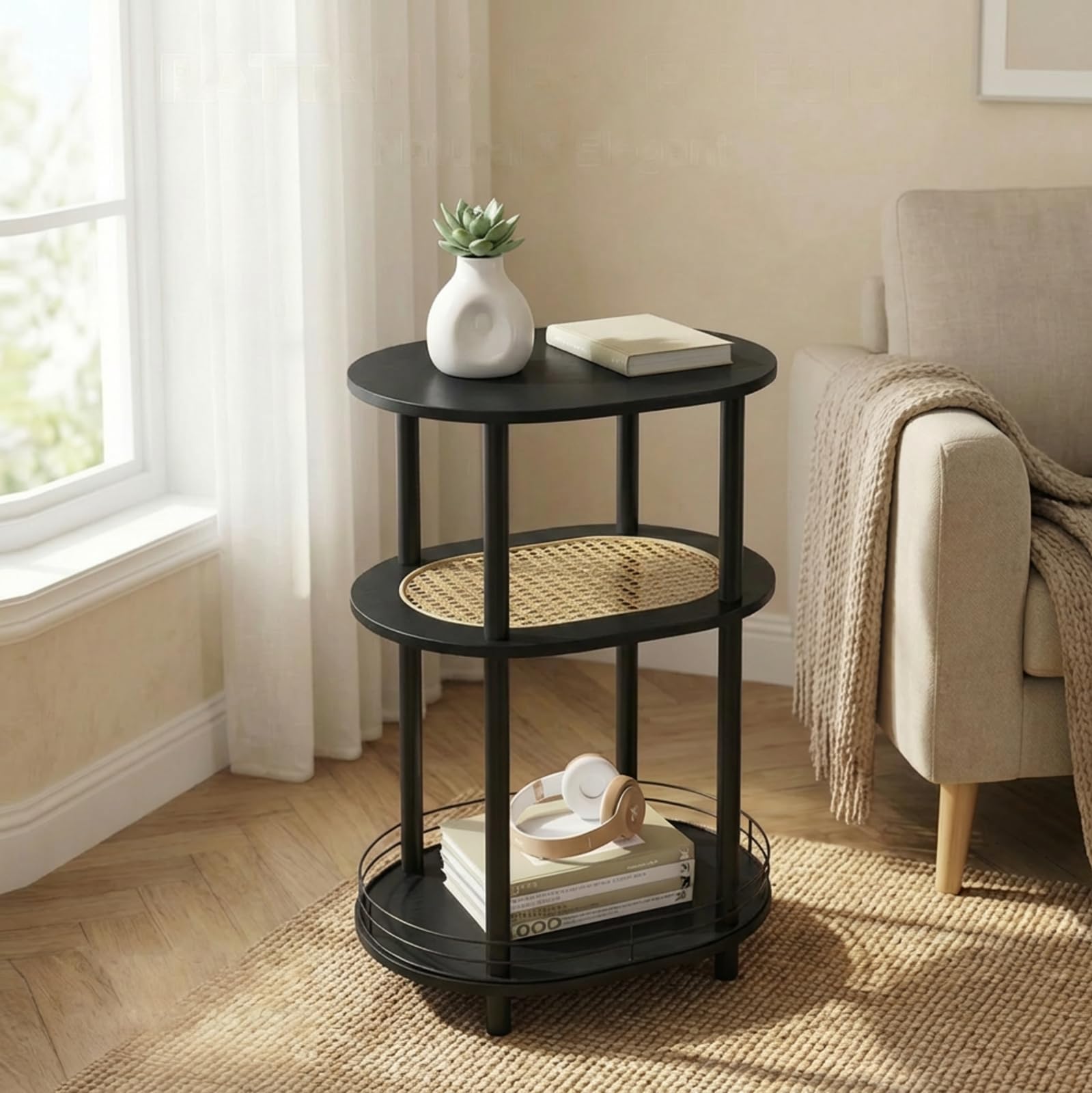 Round Side Table Set of 2, Grey Round End Table with Storage, 2-Tier Modern Accent Table, Small Bedside Table for Living Room, Bedroom-Grey