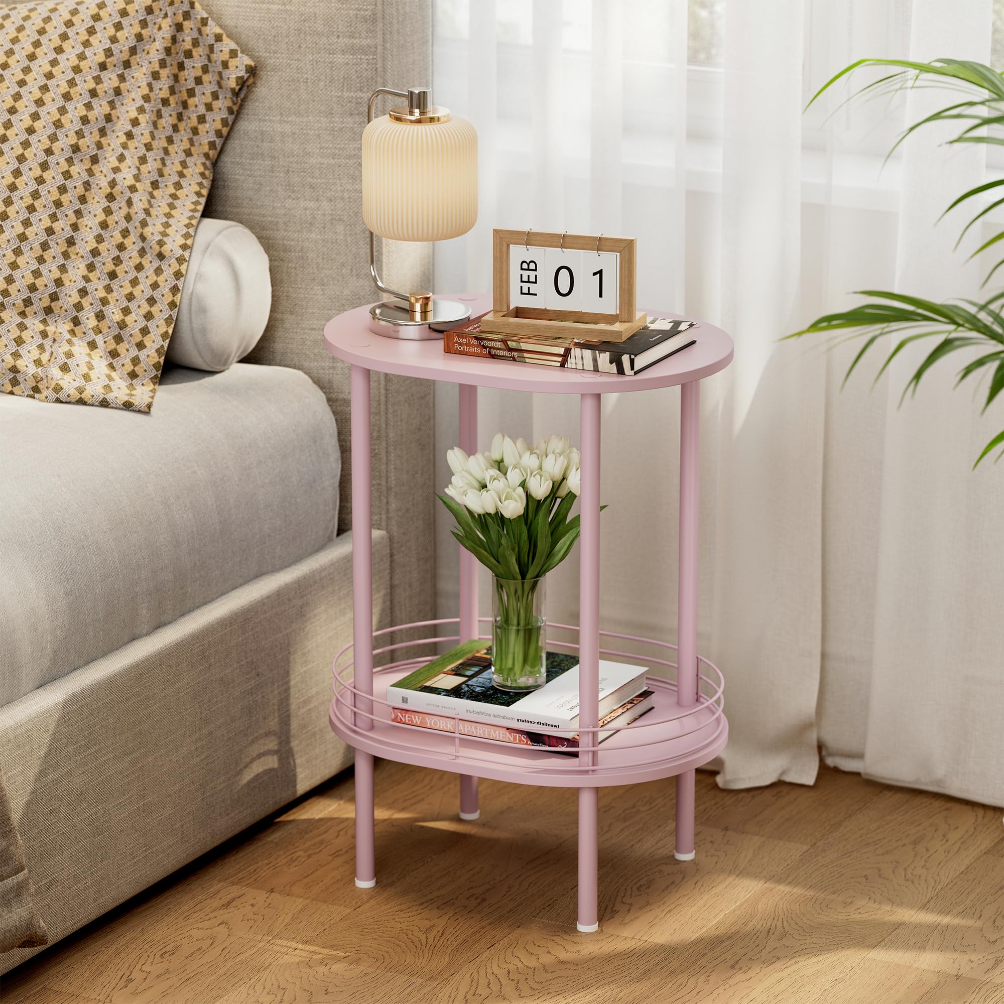 Nightstand Set of 2,Small Modern Round Side Table with Storage,2-Tier End Table for Small Space -Living Room,Bedroom, Nursery (2PC,Black)