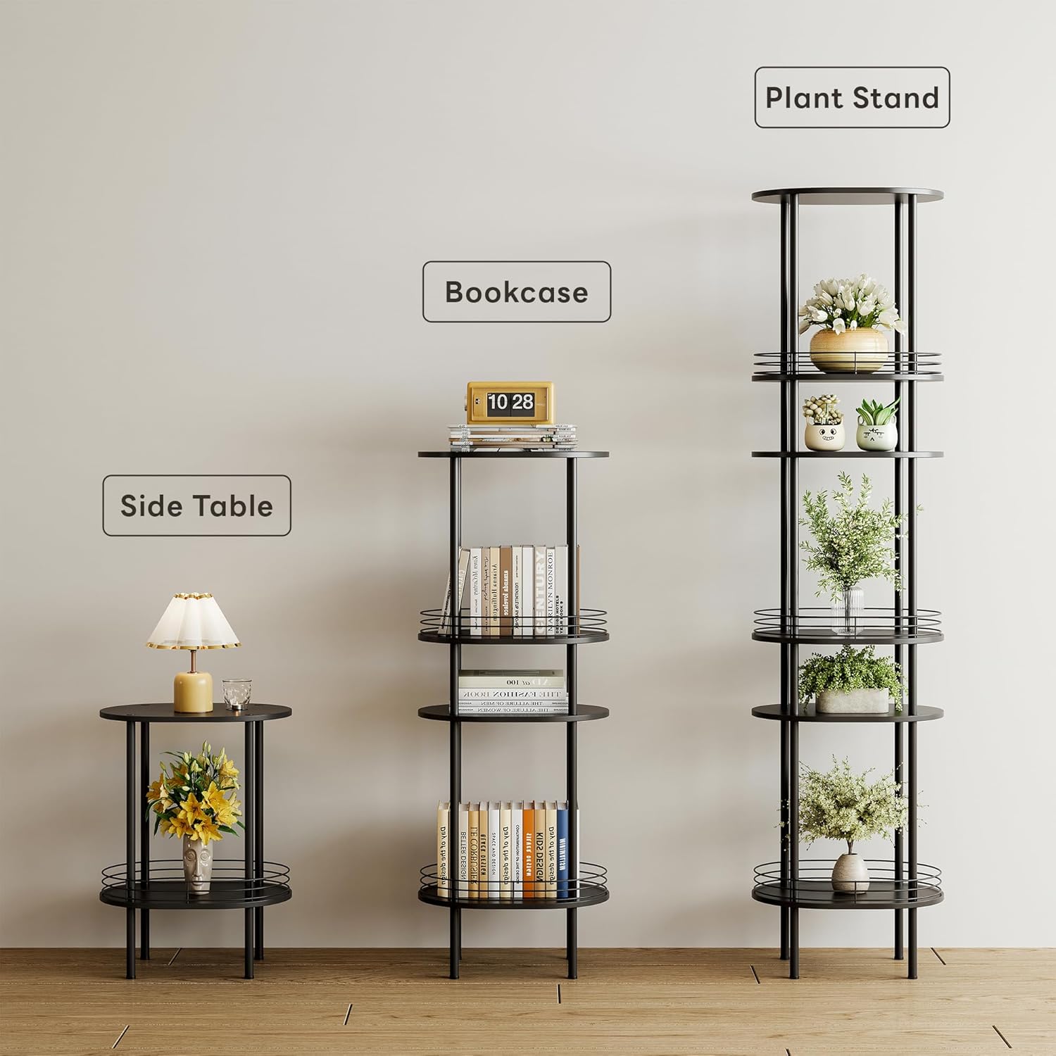 Nightstand Set of 2,Small Modern Round Side Table with Storage,2-Tier End Table for Small Space -Living Room,Bedroom, Nursery (2PC,Black)