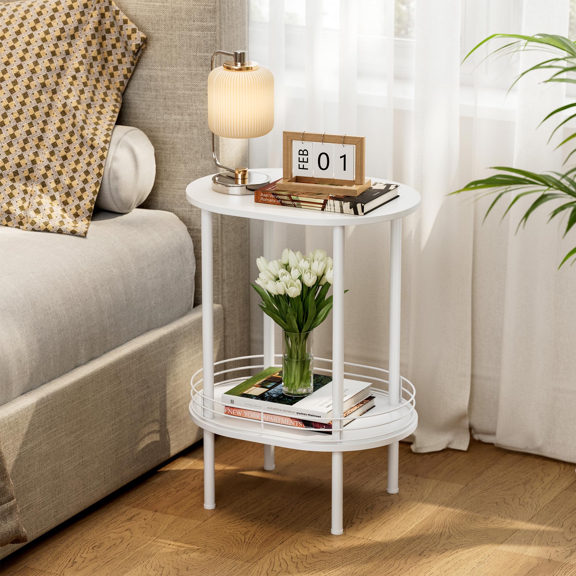 Nightstand Set of 2,Small Modern Round Side Table with Storage,2-Tier End Table for Small Space -Living Room,Bedroom, Nursery (2PC,Black)