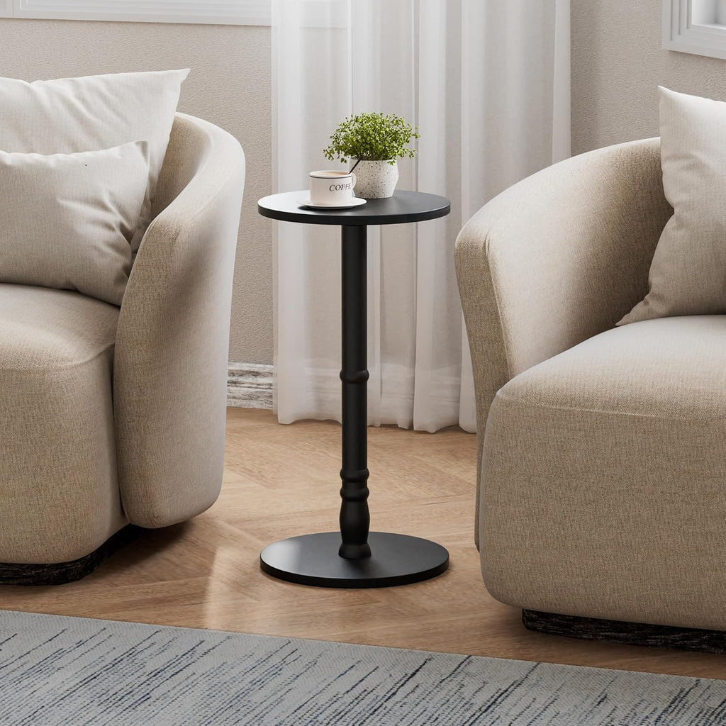 Homleke 12" Round Side Tables Set of 2, Solid Wood Pillar with Wood Top & Base, Small Drink Accent Table for Living Room, Bedroom, Sofa & Office, Easy Assembly, Black