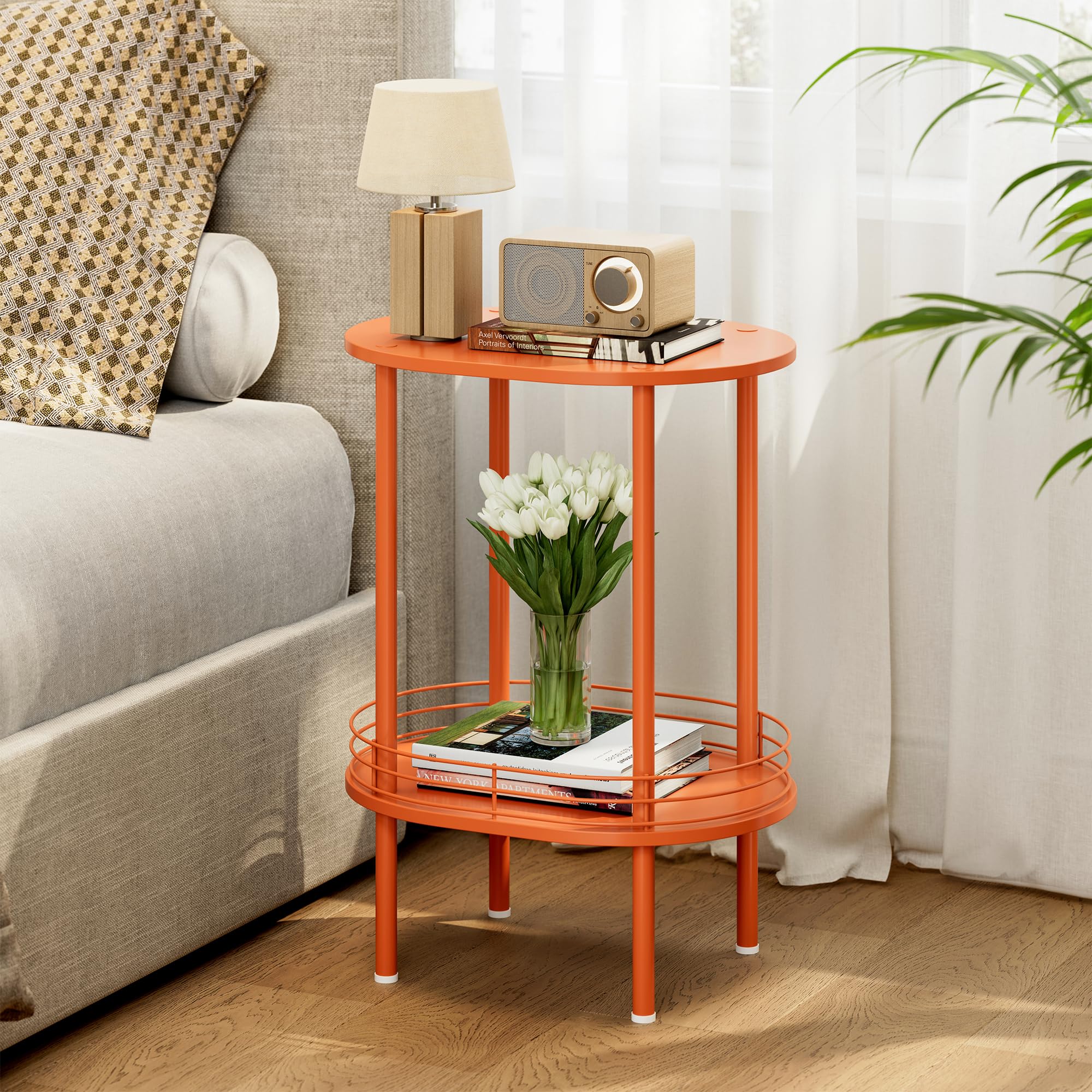 Nightstand Set of 2,Small Modern Round Side Table with Storage,2-Tier End Table for Small Space -Living Room,Bedroom, Nursery (2PC,Black)