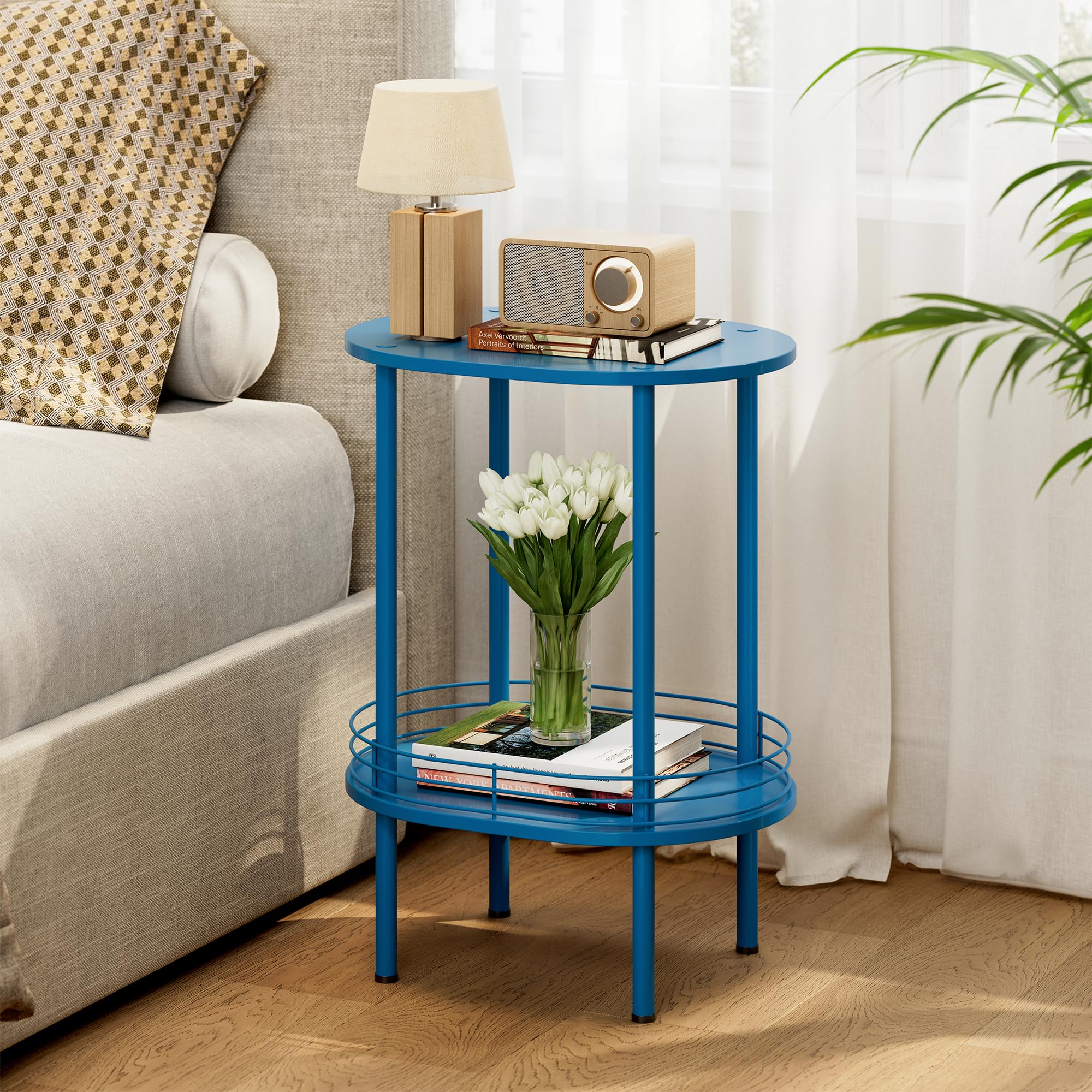 Nightstand Set of 2,Small Modern Round Side Table with Storage,2-Tier End Table for Small Space -Living Room,Bedroom, Nursery (2PC,Black)